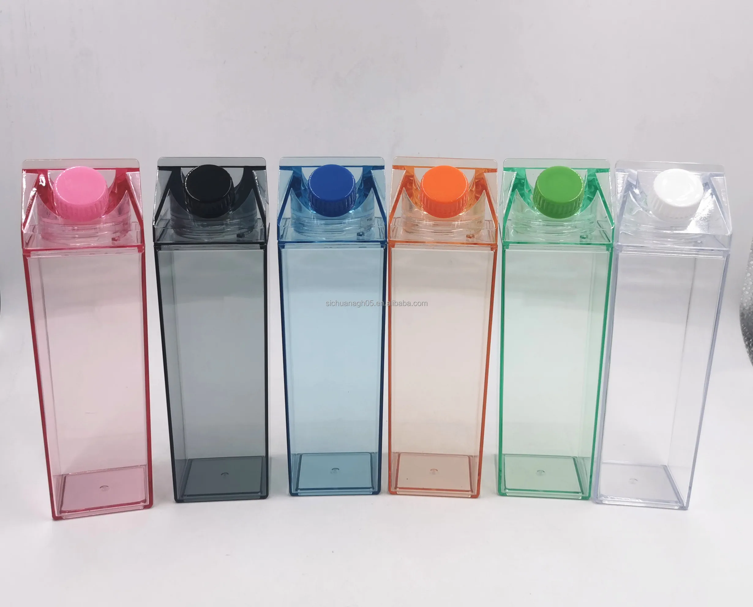 
Wholesale Food Grade Plastic 500ML 16oz Transparent Colored Acrylic Milk Box Carton Shaped Water Bottle with Lid 1000ml 