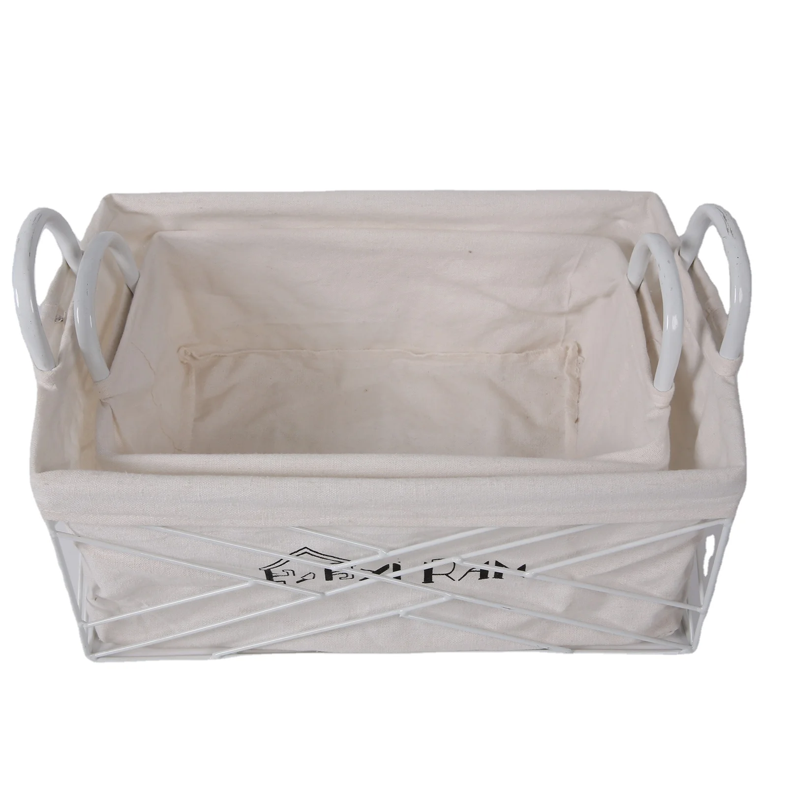 Jinliu customer wire mesh and fabric storage basket household sundries container other storage basket with handles