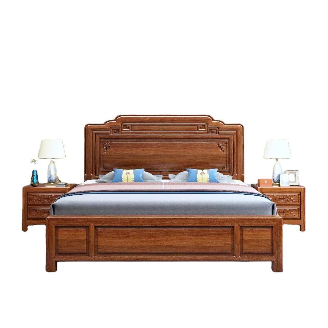 wholesale wooden bed chinese  style beds light luxury bedroom furniture solid wood beds