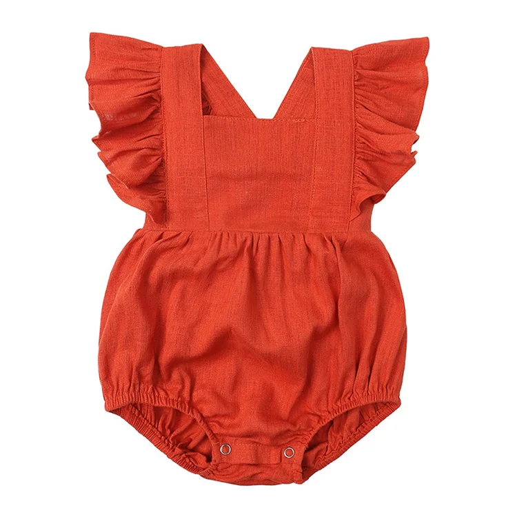 New Arrival Infant Dress Summer Square Neck Snap Button Ruffle-Strap Sleeveless Woven Solid Color Baby Girl Romper clothing