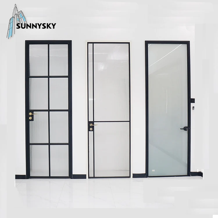 High quality minimalist narrow border switchable aluminum casement frosted glass door