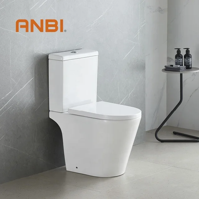ANBI NEWEST Rimless Two Piece Wash Down P trap toilet, CE Certificate Wc Toilet, High Quality Water Closet Toilet