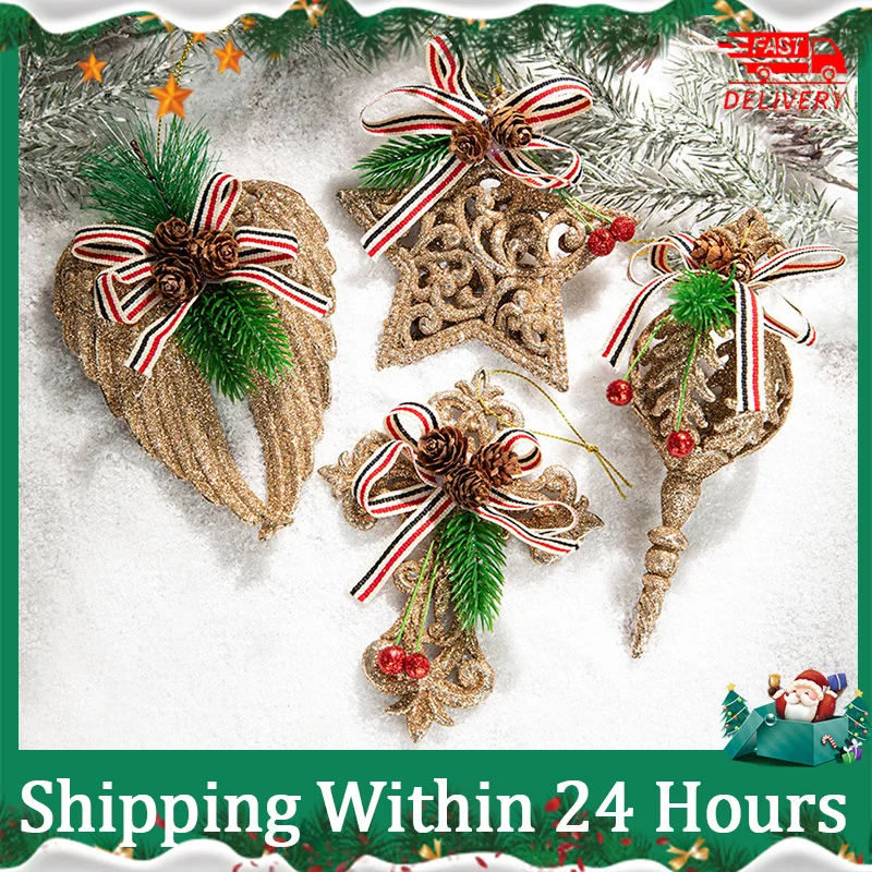 Wholesale Christmas DIY Golden Plastic Pendants Decorations For Home Angel Snowflake Ball Elk Tree Ornaments