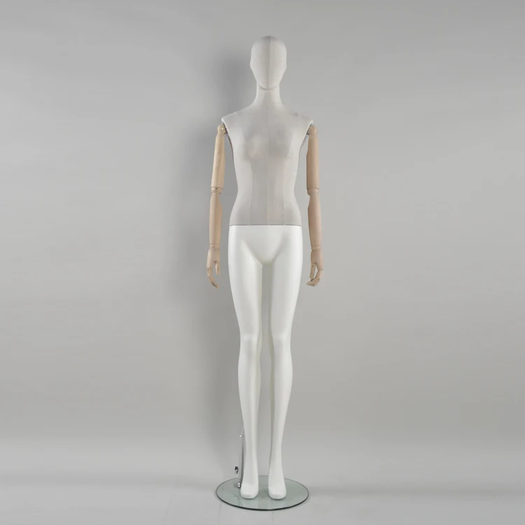 MAYSHOW hot sale standing full body with wooden arm fabric female mannequin