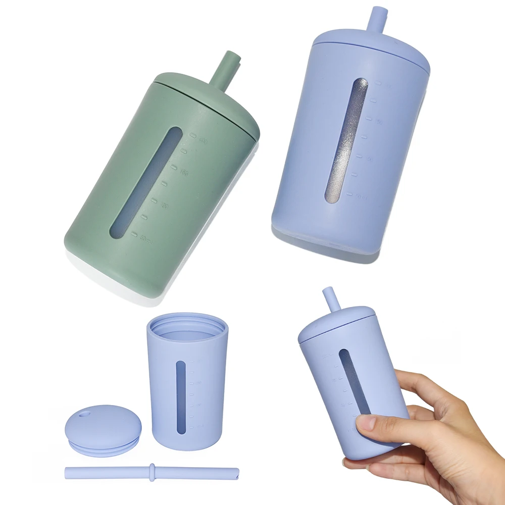 New Product idea 2024 Cute Spill Proof Toddler Kids Sippy Cup Baby Kids Feeding Straw Cups Silicone Sippy Cup For Baby