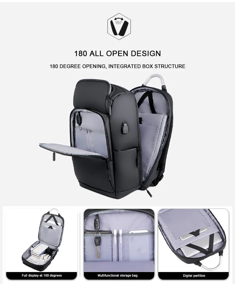 Hot Sale Large Capacity Waterproof Backpack Office Computer Bag Nylon Laptop Backpacks With USB School Bags For Men