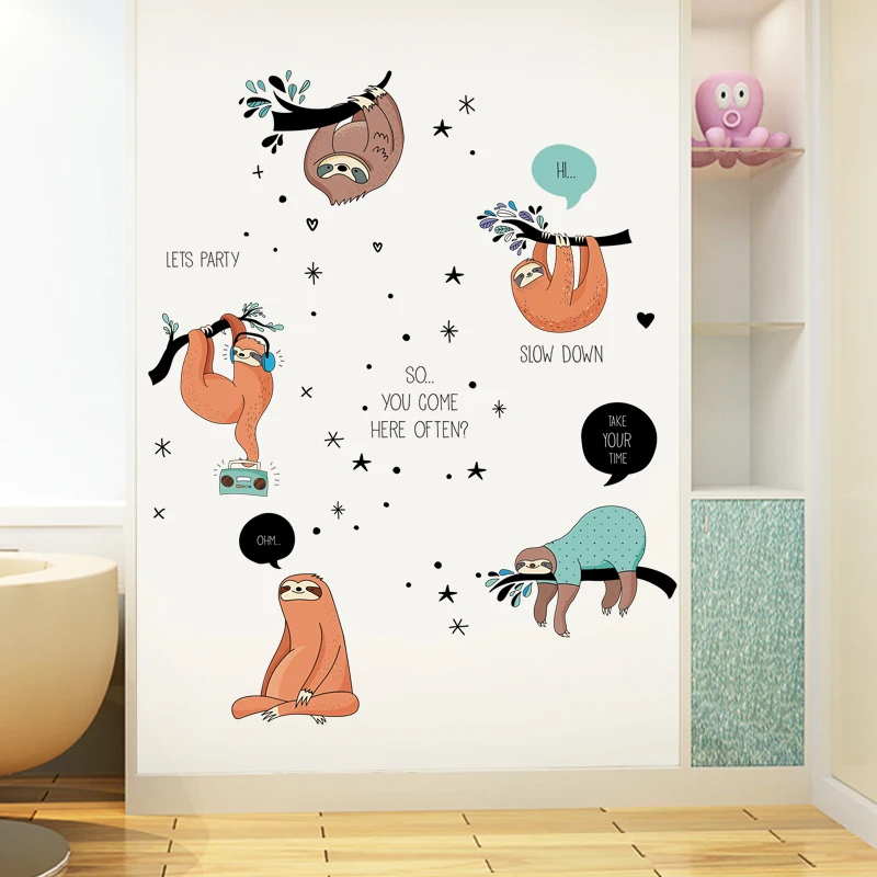 
Cute Cartoon Animal Sloth Home DIY Wall Stickers House Decor for Kids Child Room Bedroom Vinyl Decals PVC Wall Paper on The Wall 