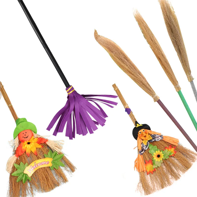 Halloween Broom Witch Hanging Witch Broomstick Makeup Decoration Witch Costumes Halloween Spider Besom Halloween Show Broom