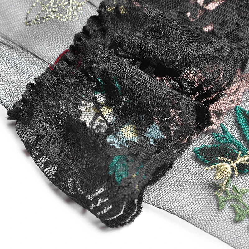 
2021 Spring Summer Stand Up Collar Short Sleeved Perspective Gauze Heavy Industry Lace Long Embroidery Dress 