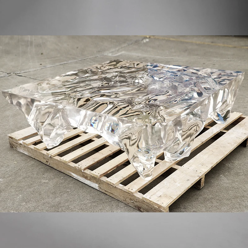 Glass Coffee Table Polished Finishing Champagne Legs Sculpture Modern Furnishing Brass Tempered