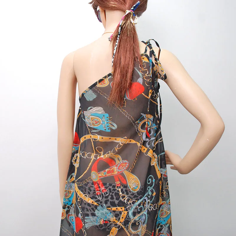 Summer Chiffon Sling Slanted Casual Holiday Lady Beach Printed Women Casual Dresses Ladies Sleeveless Beach Dresses For Ladies