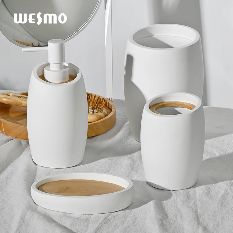 Modern simple Resin White  home accessories 4 piece polyresin bathroom set bathroom decor luxury bath accessories soap set