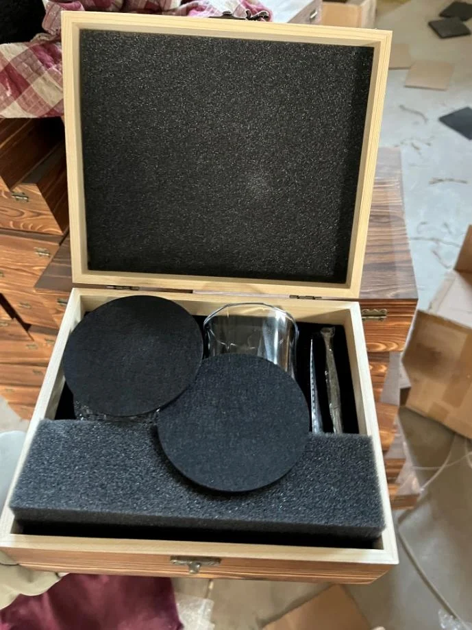 Luxury Whiskey Glass Gift Set in Wooden Box Includes 8 Whiskey Ice Stones Velvet Bag and Stainless Steel Tongs