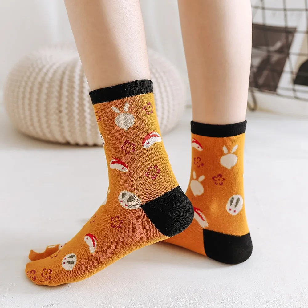 Japanese autumn and winter cartoon fancy two toes fun thermal socks with toes