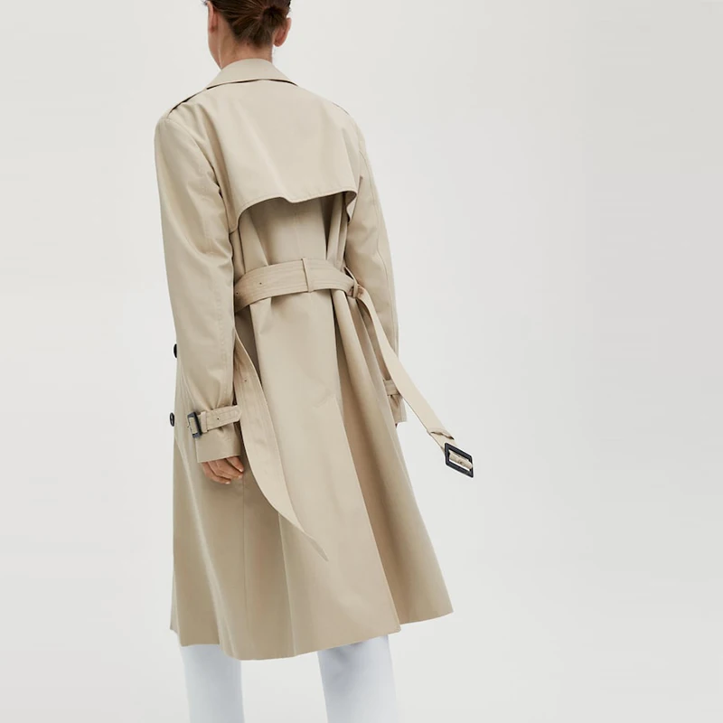 New Fashion Classic Solid Color 100% Cotton Button Long Coat Trench Coat With Belt Mid-length Plus Size Winter Outdoor Jackets