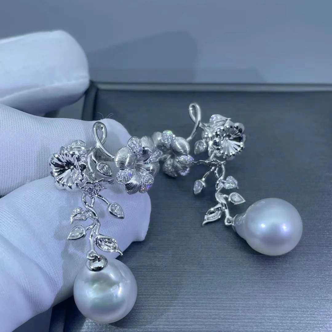 Factory Custom Hanging Fine Earrings Real 925 Sterling Silver Solid Gold Earrings  Moissanite Diamond Pearl Earring