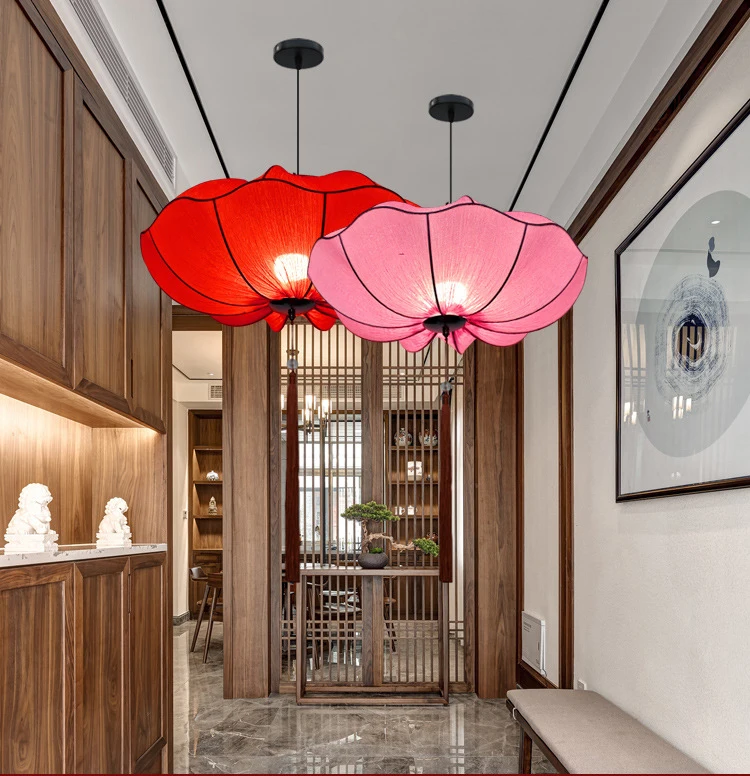 Lotus flower decoration hanging lantern cloth color Chinese style street scenic spot wedding home decoration Chinese lantern