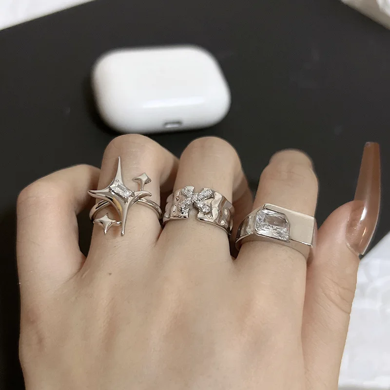 Fashion Shiny Star Cross Irregular Crystal Ring Women Couple Engagement Rings Party Creative Accessories Jewelry Gift