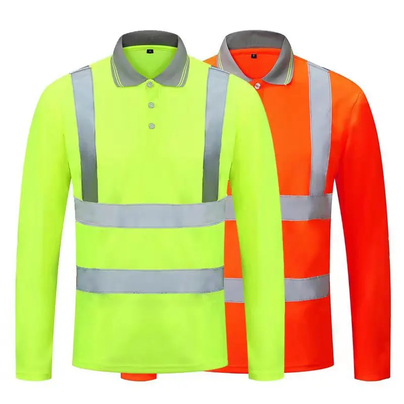Construction Engineer Safety Long Sleeve T Shirts Class 3 High Visibility Safety Shirt Work T Shirt Green