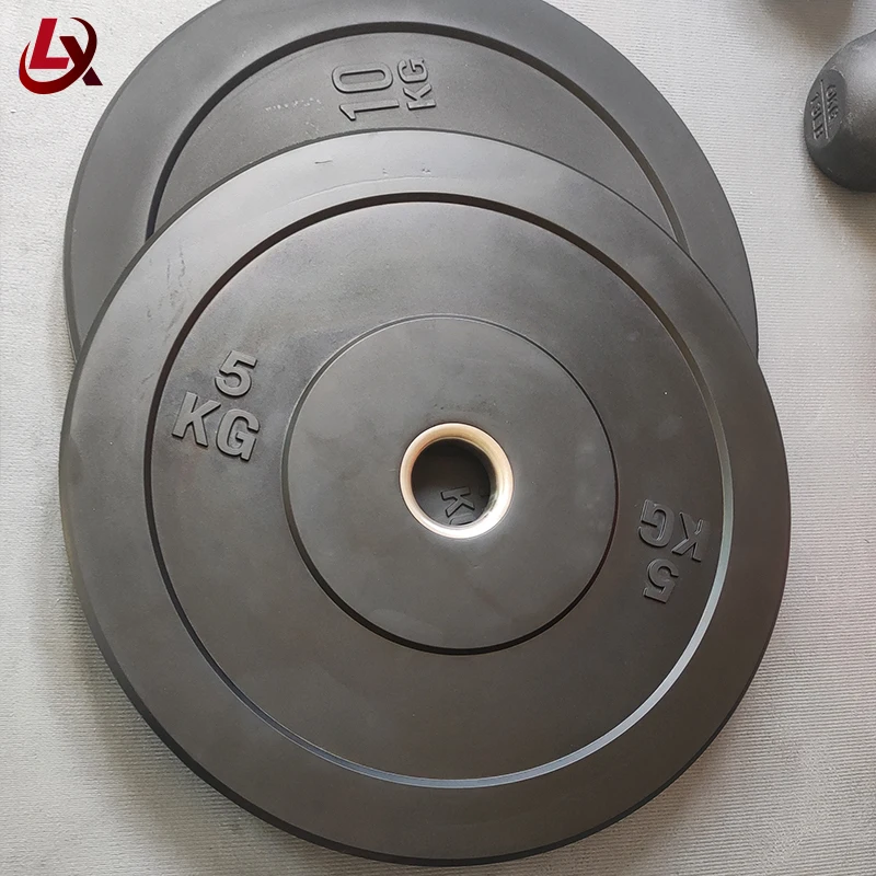 Gym fitness all rubber weight plate mode 5-25kg stainless steel sheathed rubber black barbell sheet Customized LOGO