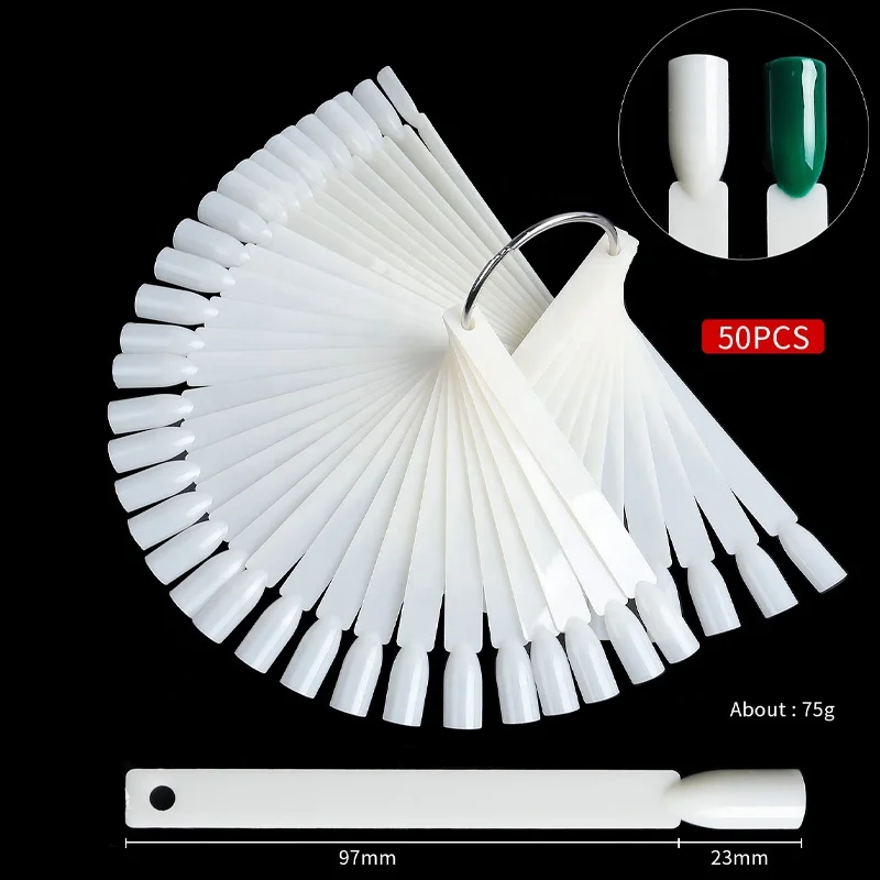 50pcs pack Nail Showing Shelf Color Card Fan Shape Nail Art Display Sticks Swatches False Tips Sharp Practice Nail Tips Display