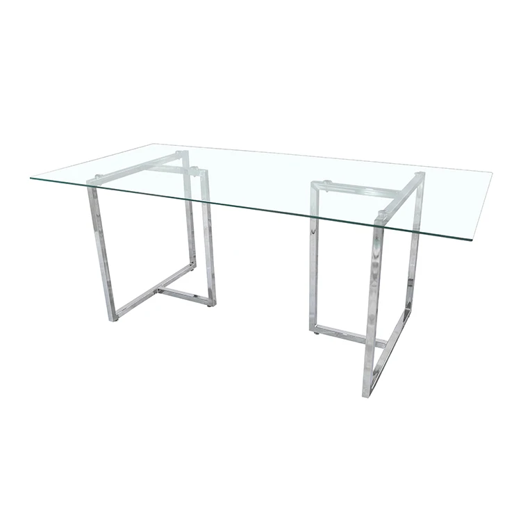 Luxury Iron Glass Rectangle Farmhouse Hotel Dining Metal Hotel Table For 4-6 Person