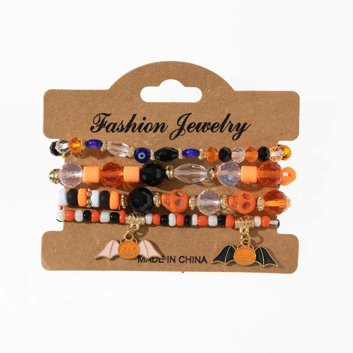 Halloween bracelet Bat spider pumpkin lifting polymer clay elastic thread handmade Party string