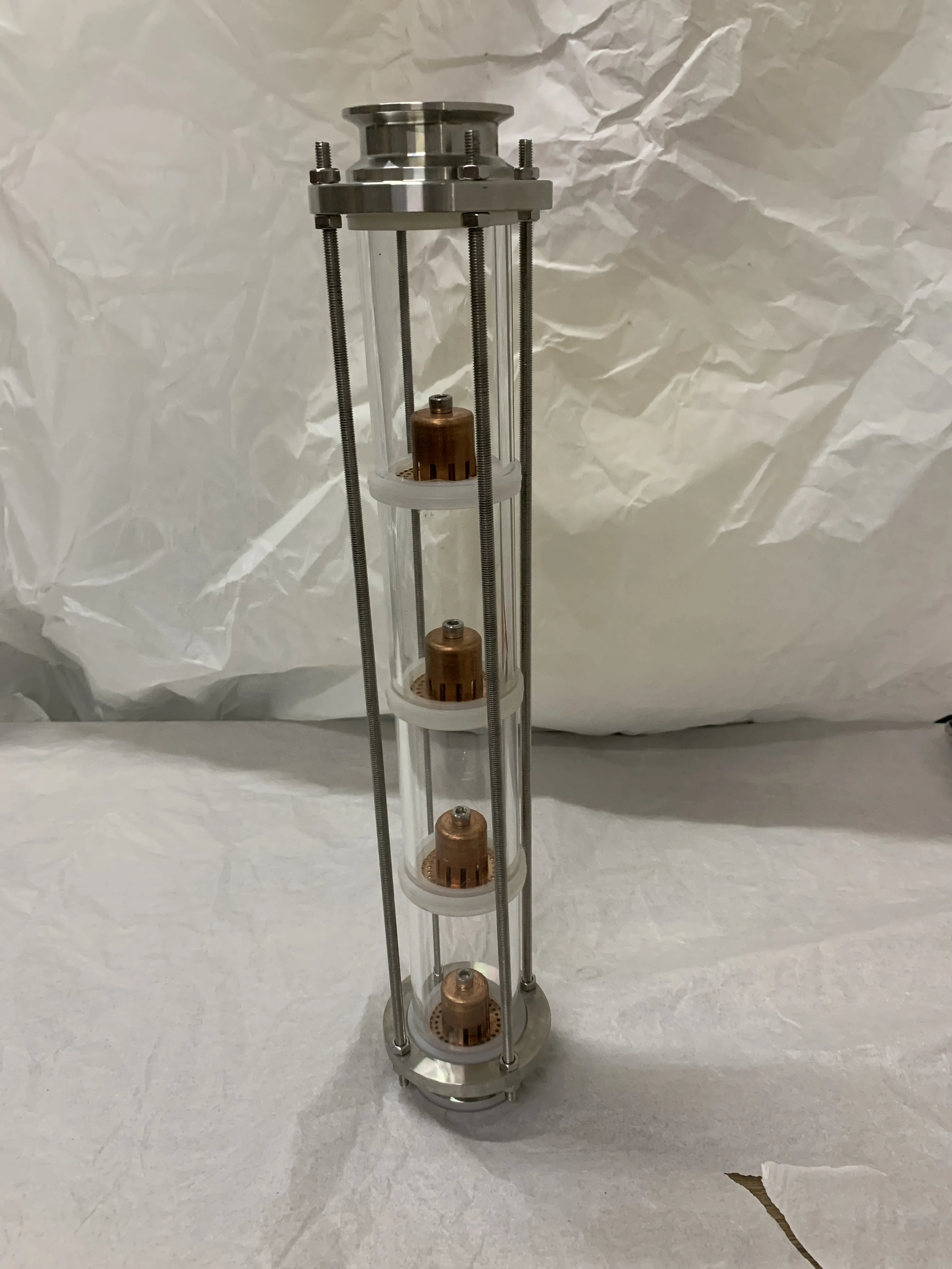 glass reflux still,glass distiller column with copper bubble plate