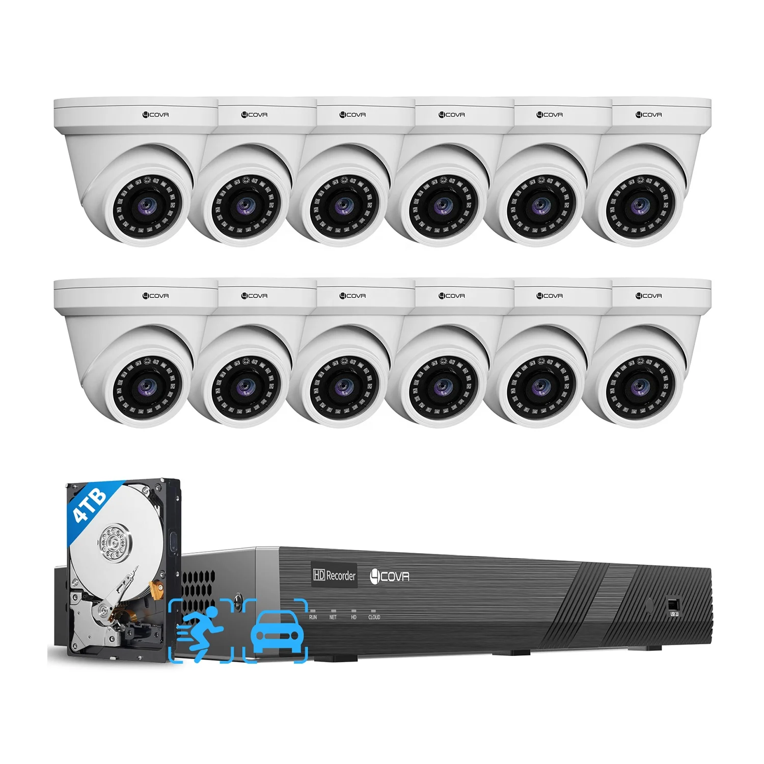12Pcs 8Mp Indoor Outdoor PoE Turret Dome AI Human Detection 4TB 16 channel Night Vision business home ip cctv camera system 4k