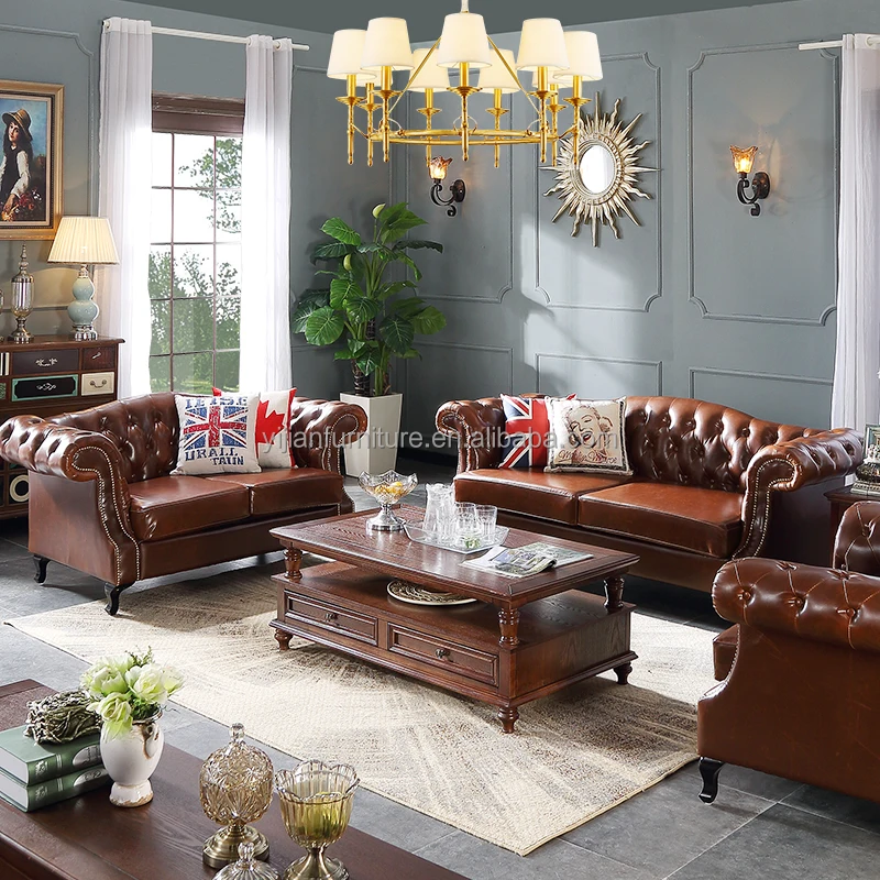 Oem/odm Divan Couch Chocolate Sofa Sets Furniture Leather Sofa Set Furniture Living Room Brown Leather Chesterfield Sofa