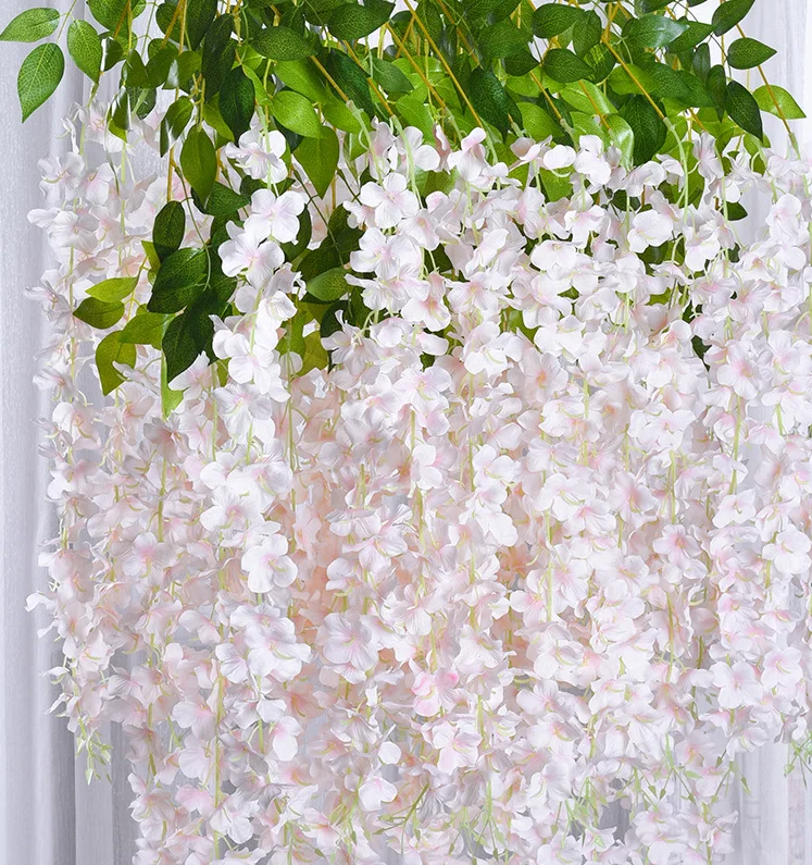 Artificial 3 branches  Hanging Flowers Wholesale Purple Wisteria Flower for Wedding Shopping Mall Landscape Gardening Decorative