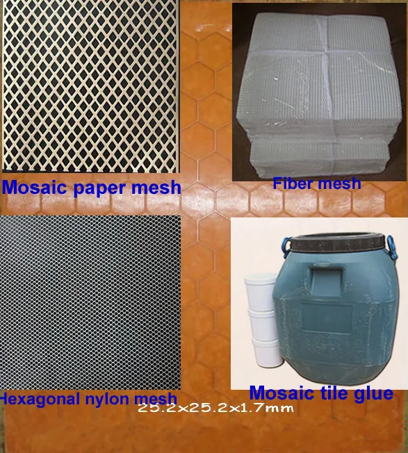 Stone mosaic glue for stone and ceramic mosaic tile mounting and  paving with the fiber mesh