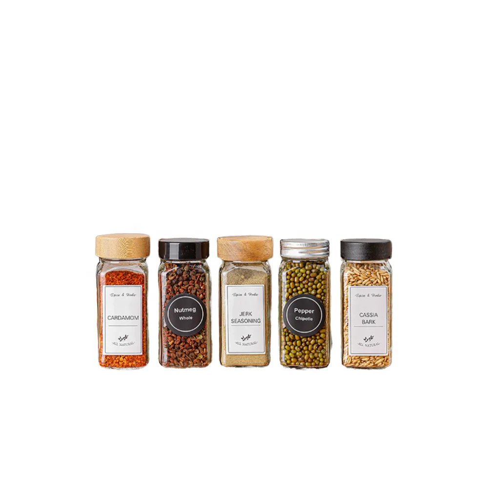 24 in one Hot Sell Packaging Small Glass Seasoning Container for Products Spices Storage Jar with Bamboo Lid Label Set