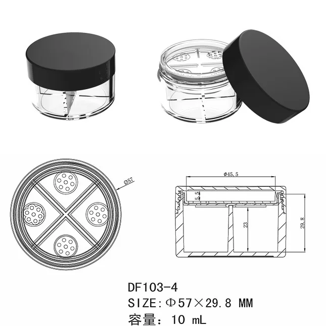 Hot Sale 50ml loose powder container with a sieve circle eco friendly plastic casing compact powder empty powder packaging