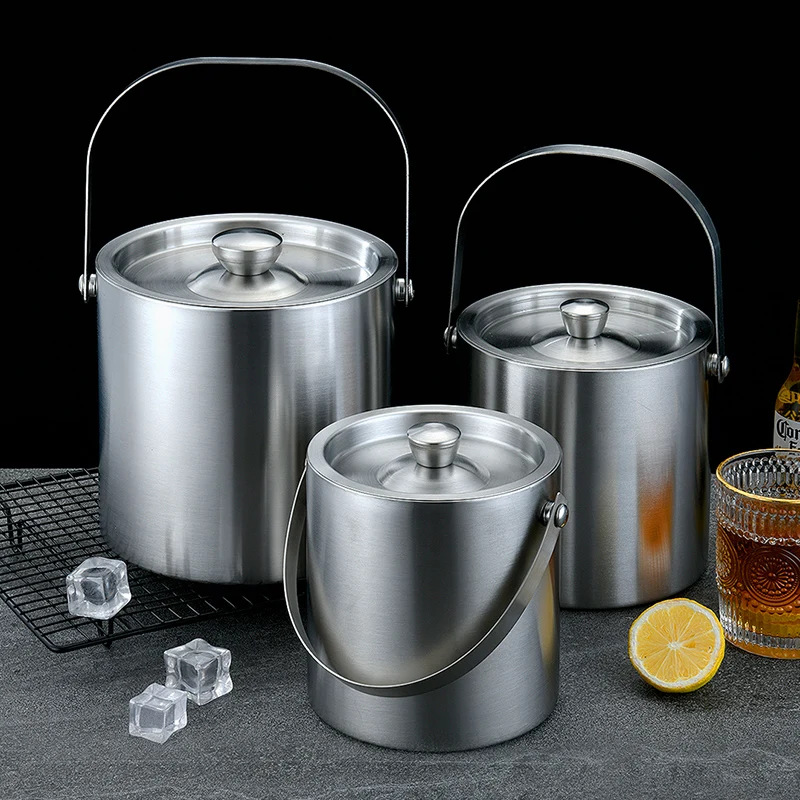 Custom Logo Beer Cans Cooler Copper Rose Gold 1L Stainless Steel Double Walled Wine Chiller Ice Bucket With Lid