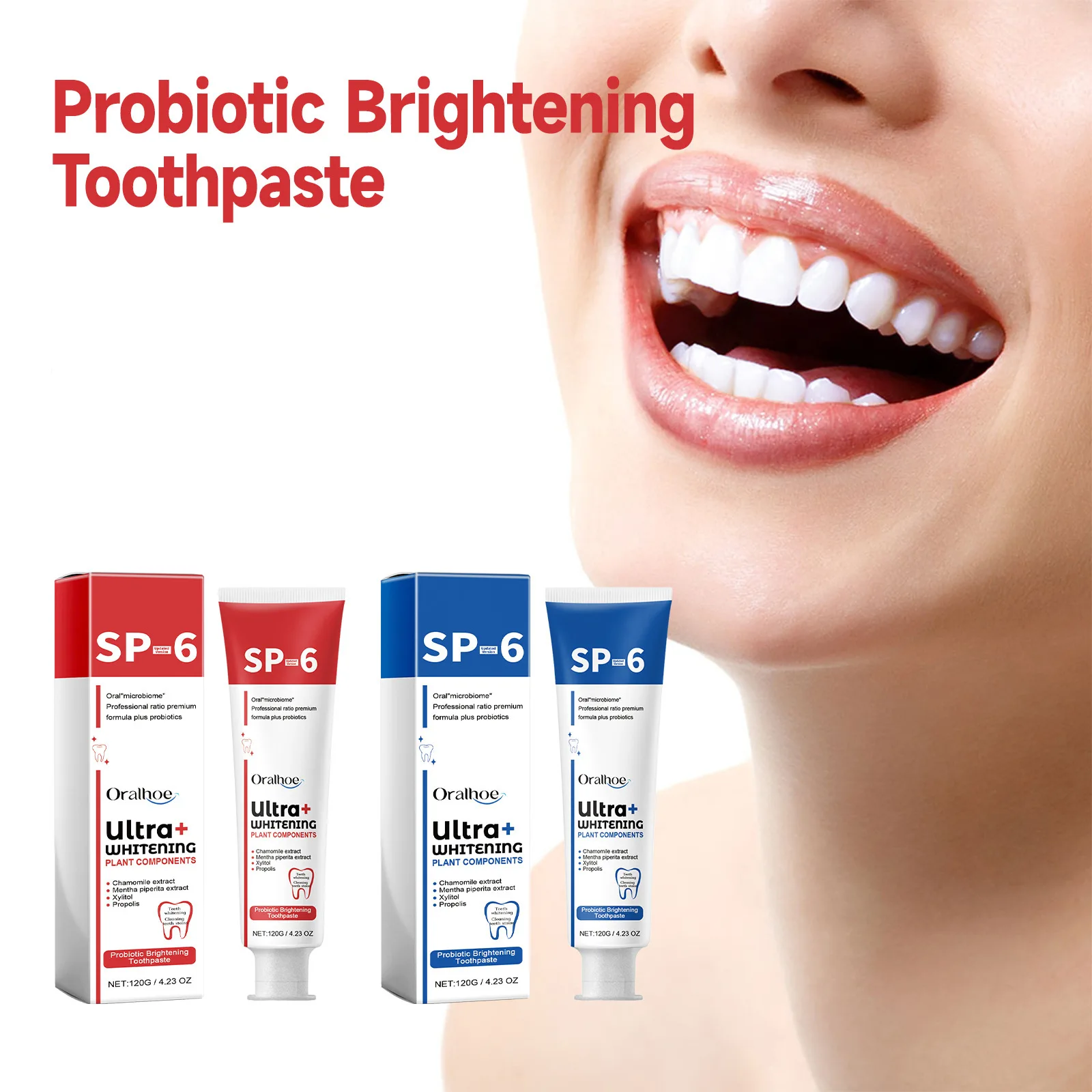ORALHOE Private Label Sp-6 Brightening Whitening Toothpaste Protect Gums Fresh Breath Mouth Teeth Cleaning Probiotic Toothpaste