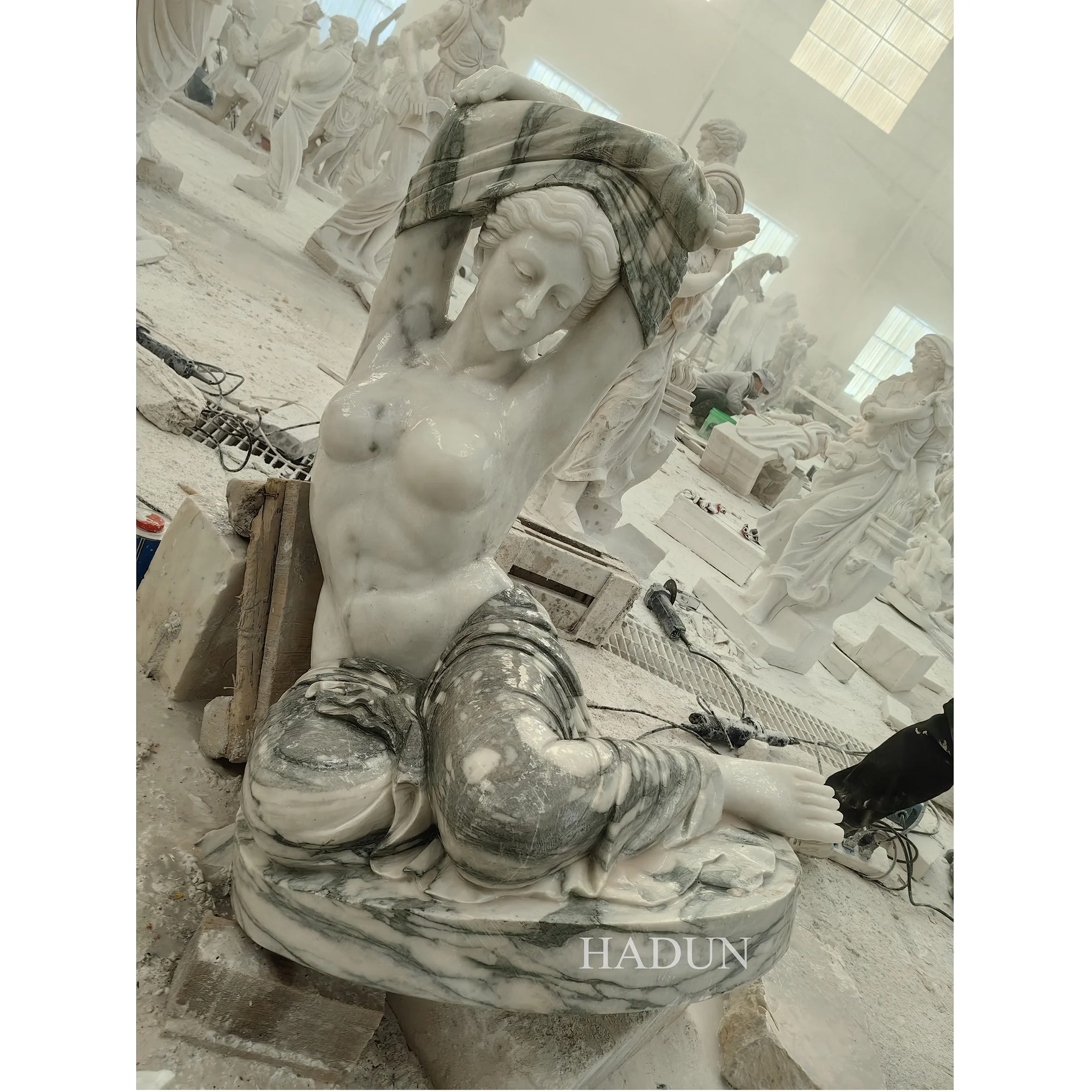 Hand Carved Villa Hotel Decorative Life Size Garden Natural Stone White Sexy Woman Sculpture Marble Nude Lady Statue For Sale