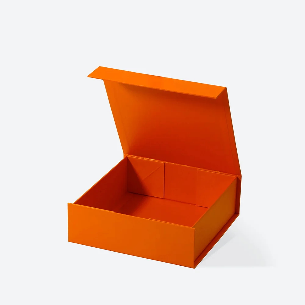 Bulk Stock Wholesale A6 Square Orange Color Magnetic Closure Empty Chocolate Candy Packaging Rigid Gift Boxes