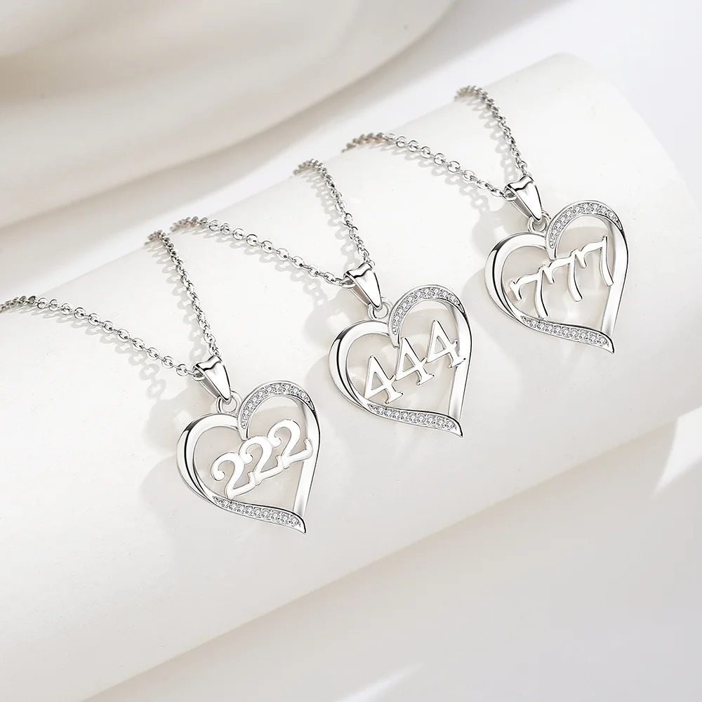 Changda waterproof mem 925 sterling silver tarnish free tiny heart number 111-999 angel number pendant necklace