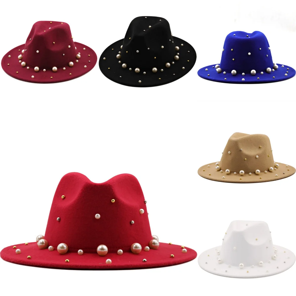 Fedora Hat with Pearl Solid Color New Designer Fedora Hats