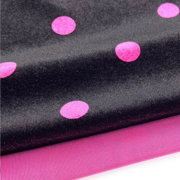 NO moq custom digital print polyester lycra velvet fabric,dots print polyester velvet fabric for dress