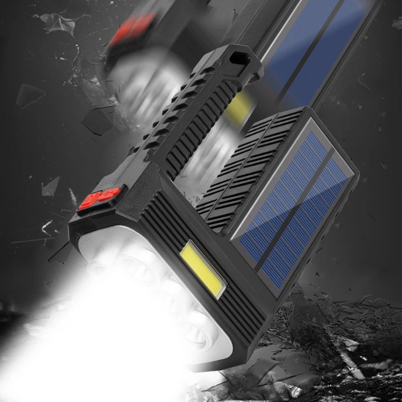 Outdoor Solar Handheld Flashlight Rechargeable COB Sidelight Camping Lights Emergency Torch Searchlight with 16/18/20 LEDs