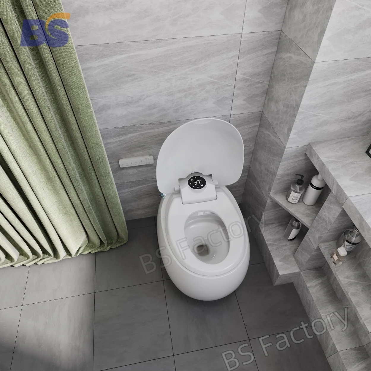 Bathroom Colorful Ceramic Toilet P-trap Custom Plug Voltage Egg-shaped Smart Toilet One Piece BS