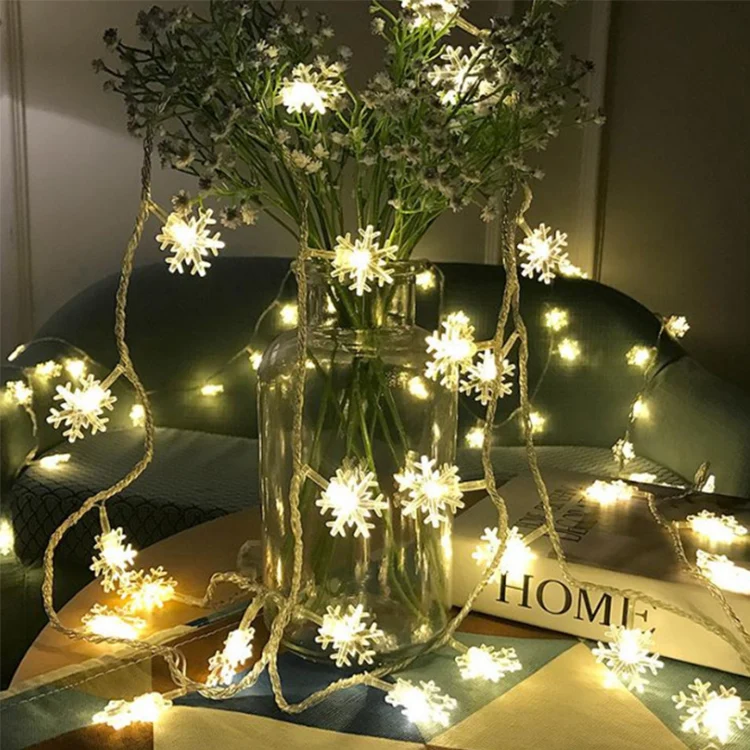10M Plug-In LED Christmas Light String 4W Snowflake Indoor Decorative Lights PVC Transparent Wire AC200-240V