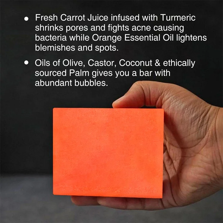 100% Pure Natural Orange Carrot Handmade Bar Soap Castor Oil Vitamin E Cleansing Exfoliate Moisturize Solid Bath Body Bar Soap
