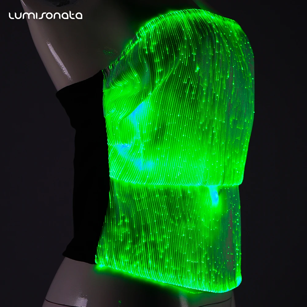 Sleeveless Off Shoulder Fashion Sexy Women Tank Crop Tops Corset Vest Lights Led Party Dance Costumes Luminous Female Underwear
