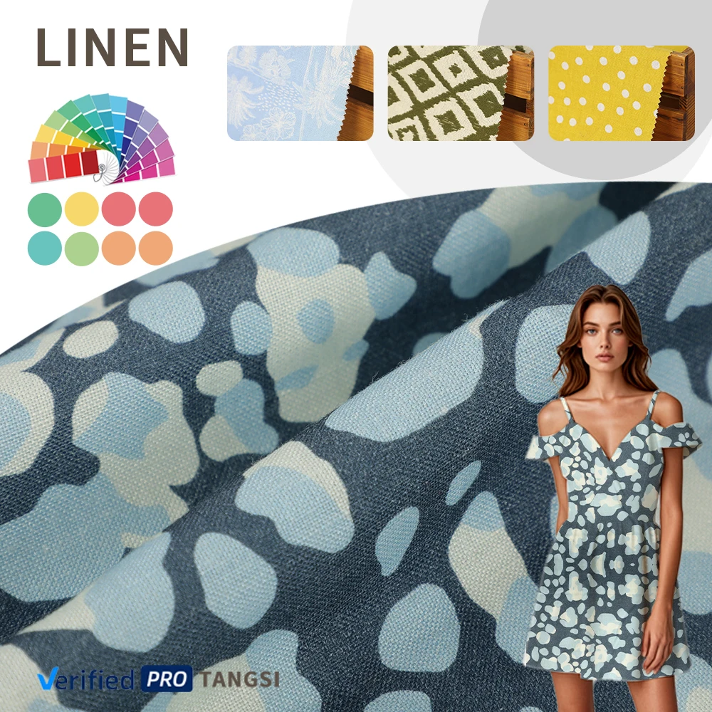 Factory Wholesale custom print speckled pattern fabric Comfortable and breathable 55%linen 45%viscose for womens clothing