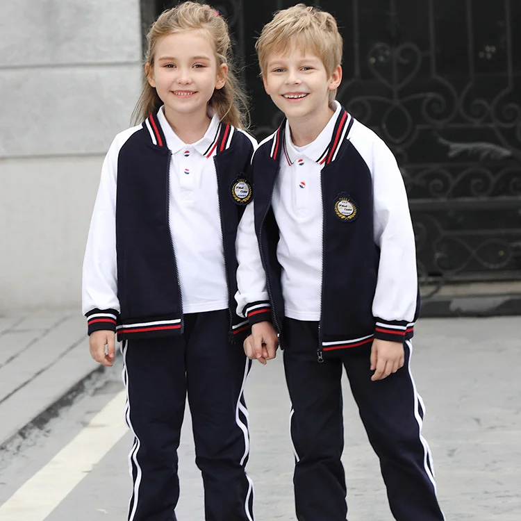 Бейсбольное костюмы для девочек женские в стиле «лолита»; Детская школьная форма; Костюмы для детского сада; Сезон весна-осень; Бело-военно-морской флот школьные тренировочные костюмы