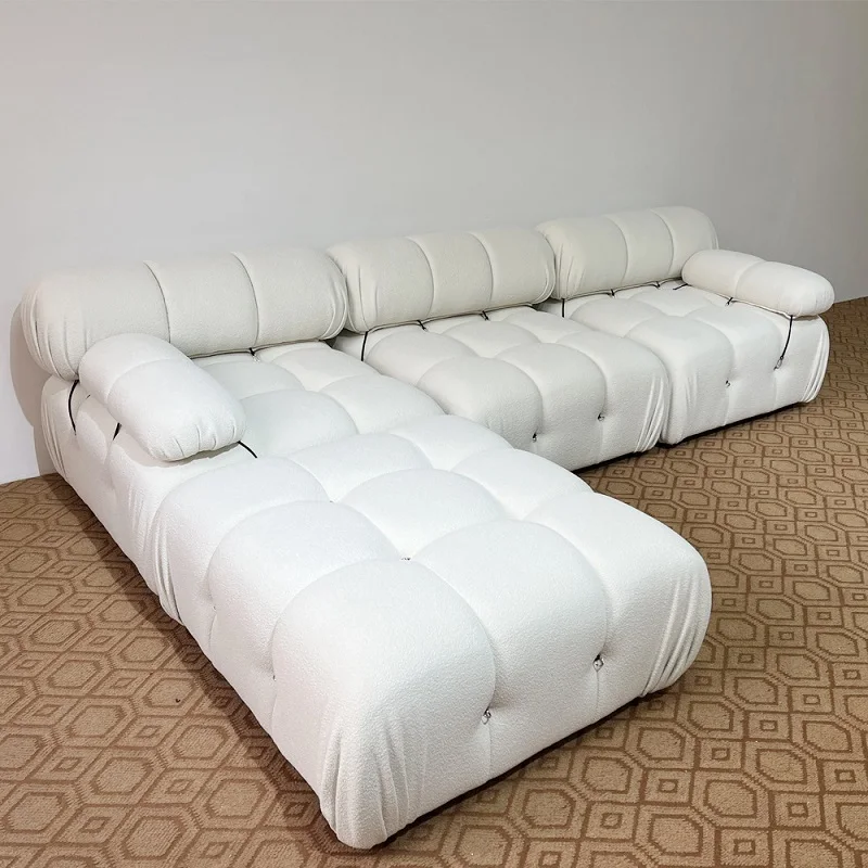 modern new design Low Arm No Foot white corner couch 3 seat modular velvet fabric Sectional sofa set for office hotel furniture