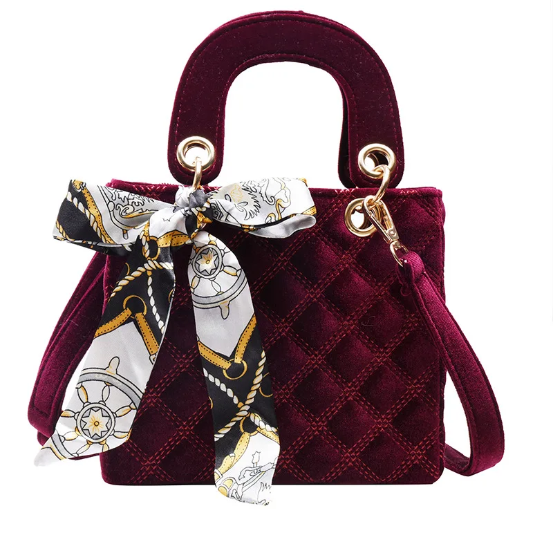 Hot 2021 New Diamond Lattice Thread Women Tote Bag Chic Velvet Ladies Crossbody Bag Small Women Handbag